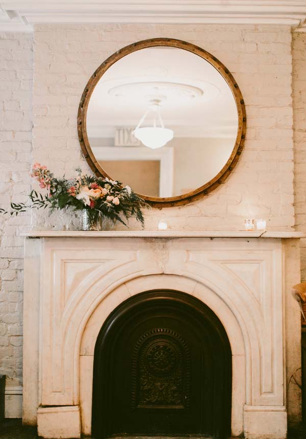 A fireplace in a historic Brooklyn Event Venue adds romantic details to every Gathering.